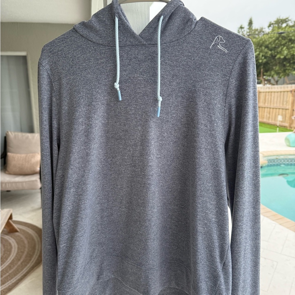 Women’s Rhoback Charcoal Blue Hoodie with Sky Blue Drawstrings, Size M